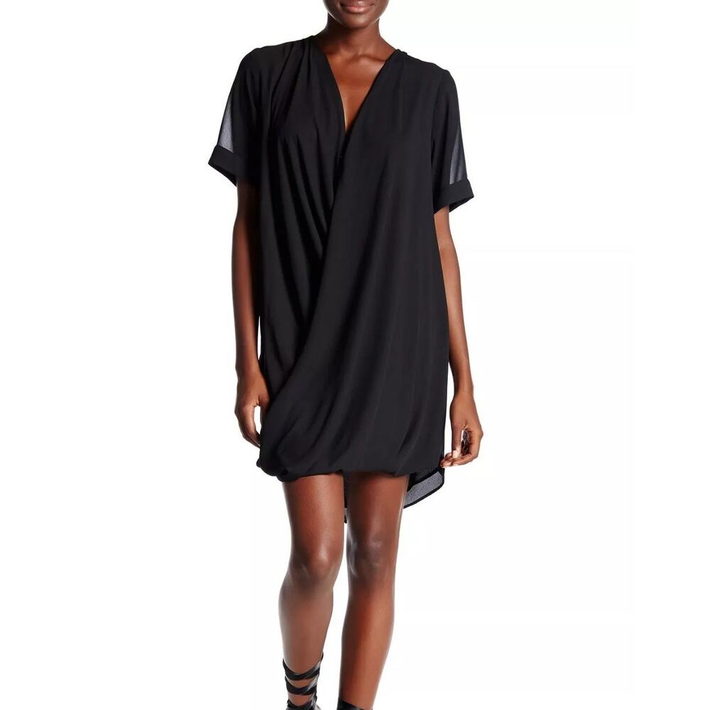 Topshop Black Drape Front Tunic Dress Crossover Surplice V-Neck Black Size 4